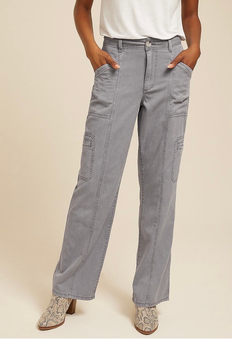 NWT Maurice’s Going Places Utility Cargo Pants Women's Medium Gray Straight Leg